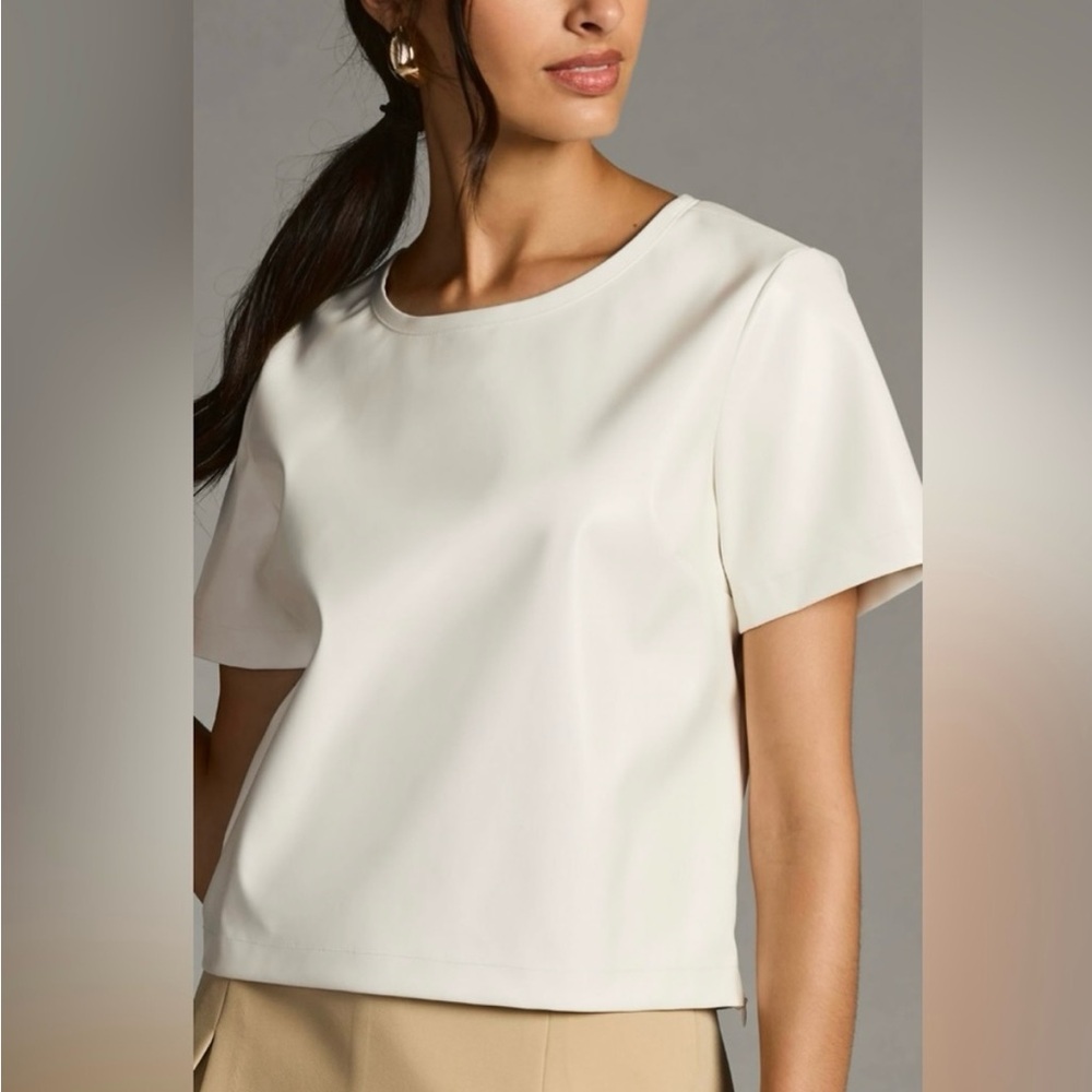 ANTHROPOLOGIE- Porridge Vegan Leather cropped cream blouse